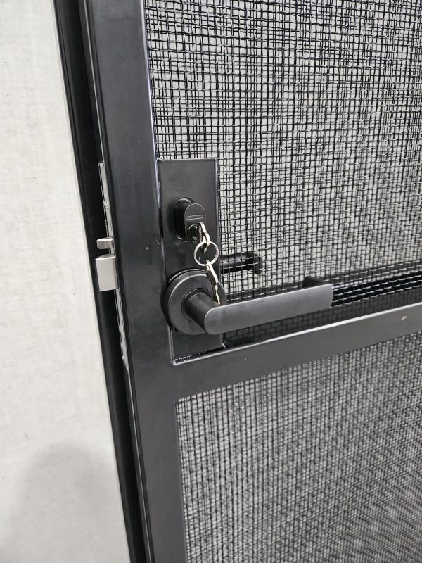 Webforge Locker M003518S41220 woven wire used as the insert in these custom security screen doors fabricated by Urban forge