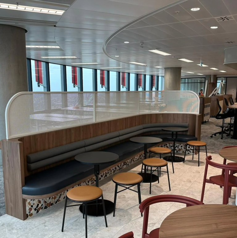 Perforated mesh as office partitions and acoustic screens