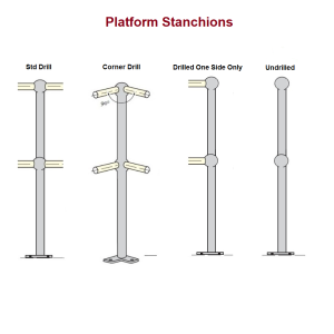 Monowills Platform stanchions, in untreated or hot dip galvanised mild steel, available standard drill, drilled one side only, corner drill or undrilled