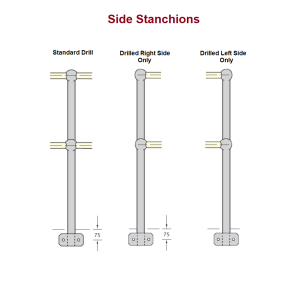 Monowills Side stanchions, in untreated or hot dip galvanised mild steel, available standard drill, drilled Left or right side only,