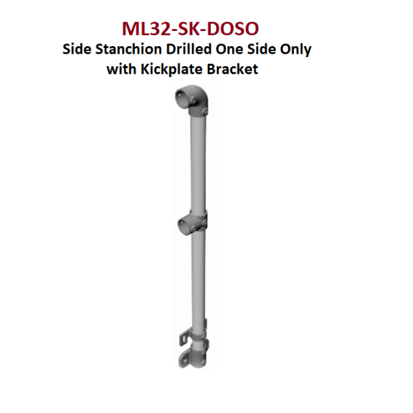 Monowills link Side Stanchion, Drilled one side only, Kickplate bracket