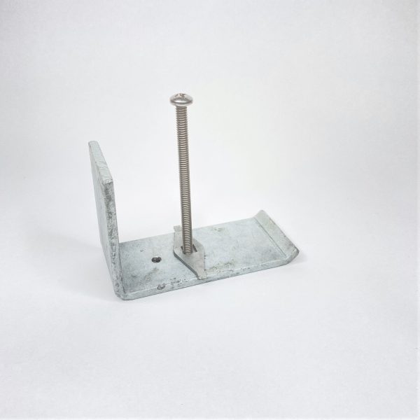 Gripspan galvanised hold down clamp. To suit 65mm Gripspan leg. Consists of one screw, anchor device clip and galvanised clamp plate. Used for securing planks to channel section from above.