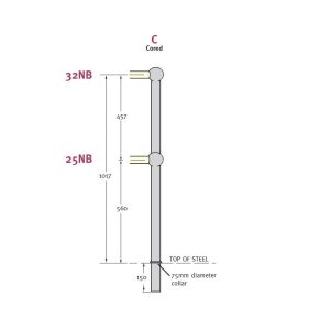 Cored Stanchion, Hot Dip Galvanised, drilled one side only