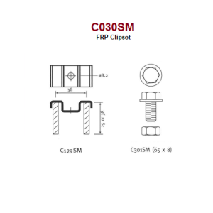 Stainless steel FRP Clipset, consists of C129SM (top clip) & C301SM (screw & bolt)