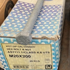 INGAL CIVIL 10001225-M20 X 200mm Hex Head Bolt Grade 4.6 Galv-