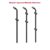 Modular Inground Bikesafe Stanchion, 2, 3 rail or a Balustrade system, 32 or 40 Nominal Bore upright, STD Drill