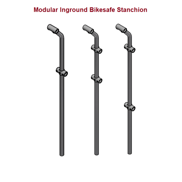 Modular Inground Bikesafe Stanchion, 2, 3 rail or a Balustrade system, 32 or 40 Nominal Bore upright, STD Drill