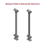 Modular Platform balustrade Stanchion, Welded base, 32/40 Nominal Bore upright, Drilled one side only,