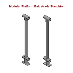 Modular Platform balustrade Stanchion, Welded base, 32/40 Nominal Bore upright, Drilled one side only,