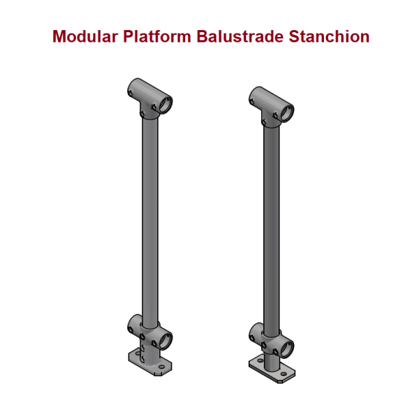 Modular Platform balustrade Stanchion, Welded base, 32/40 Nominal Bore upright, Drilled one side only,